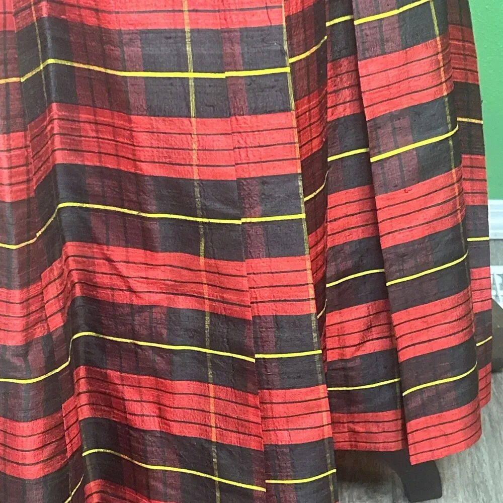 Vintage Tartan Plaid Maxi Raw Silk Texture Skirt Size 14 Holiday Formal Preppy